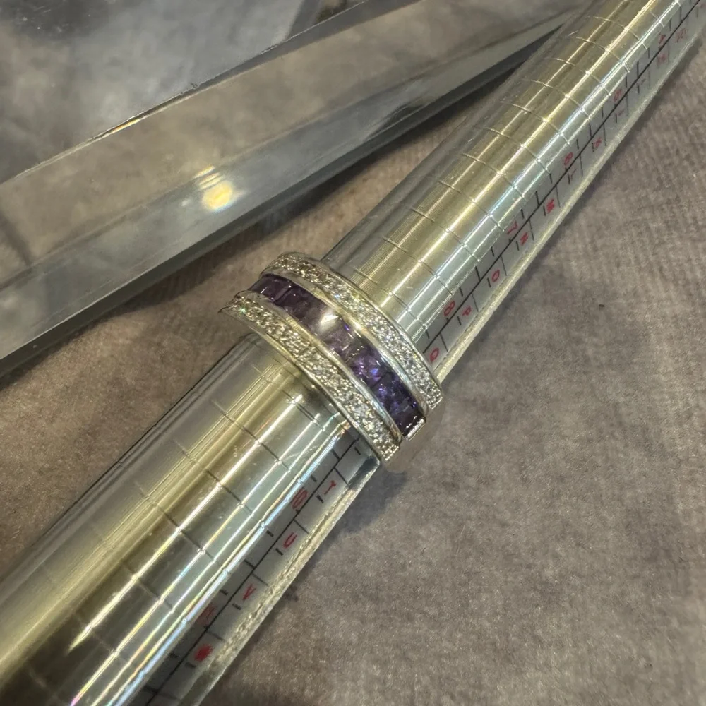 Elegant Sterling‎ Silver 925 & Purple baguette Cz Band Women's Ring Size 8